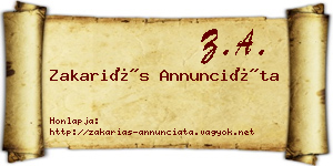 Zakariás Annunciáta névjegykártya